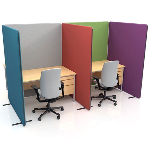 Nova Deluxe Acoustic office partitons used to frame individual desk tops.