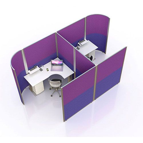 Concept 2 Person Acoustic Work Pod with acoustic panels that have a split fabric design. 