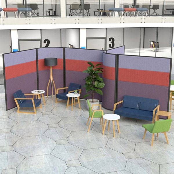 Concept 3-Panel 42mm Acoustic Partition Screens with 3 fabric colours per panel.