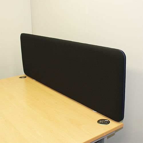 Delta 66mm Acoustic Desk Screen attached to the back of the desk. 