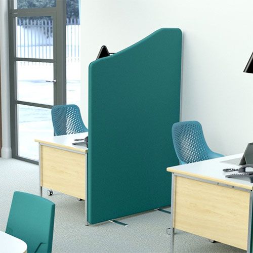 Delta Deluxe Wave 66mm Acoustic Office Dividers with turqouise fabric and blue edging