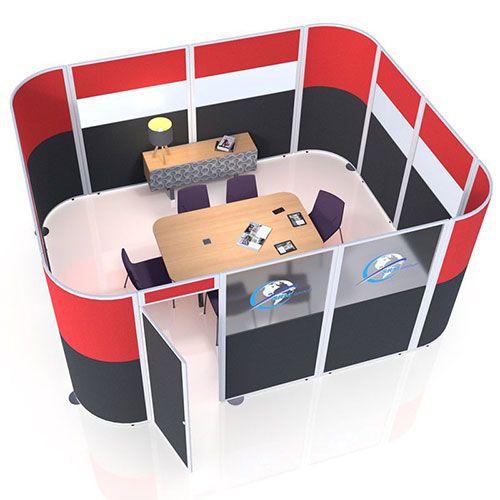 Esteem acoustic office pod designed with 2 and 3 part acoustic partitions. 