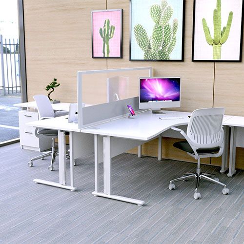 Morton Glazed Desk Screens with Laminate and clear acrylic. 