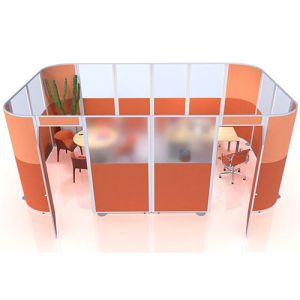 Elegance Acoustic Office Pod with orange fabric and frosted acrylic