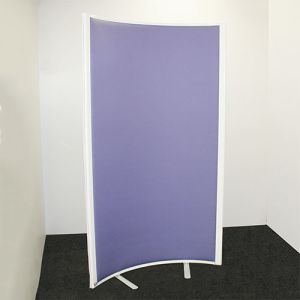 Morton Curved 42mm Acoustic Office Partitions with purple fabric and white frame