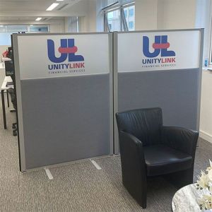 Morton Vision Top Office Partitions with custom printed acrylic panel